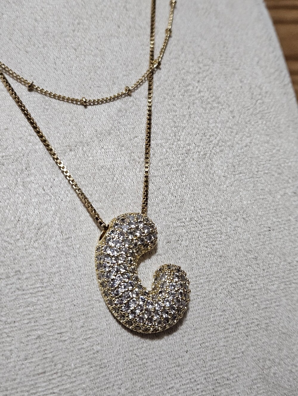 Gold Crystal Initial C Necklace Layering - Picture 3 of 6